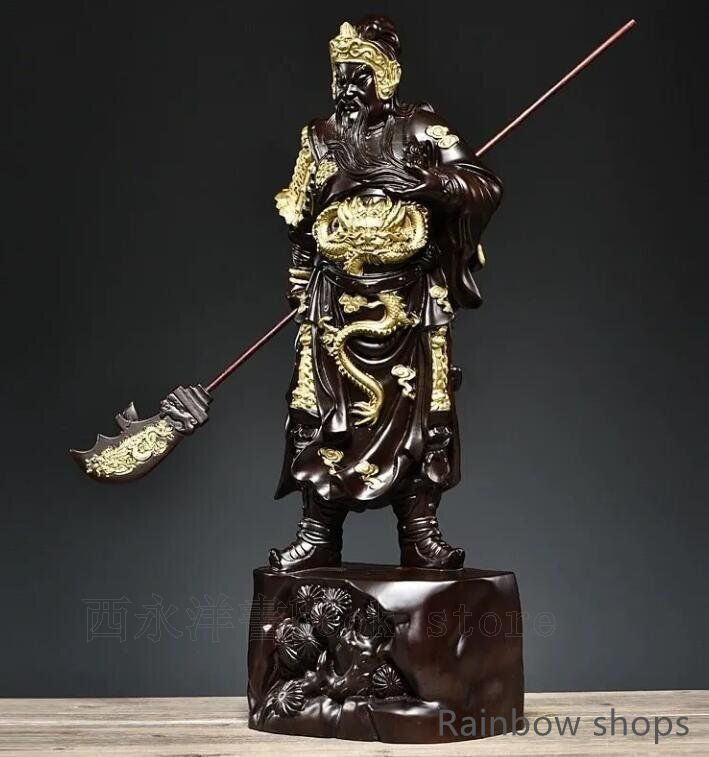 新品未使用】関羽像 彫刻 極上品 黒檀木 仏師で仕上げ品 武財神