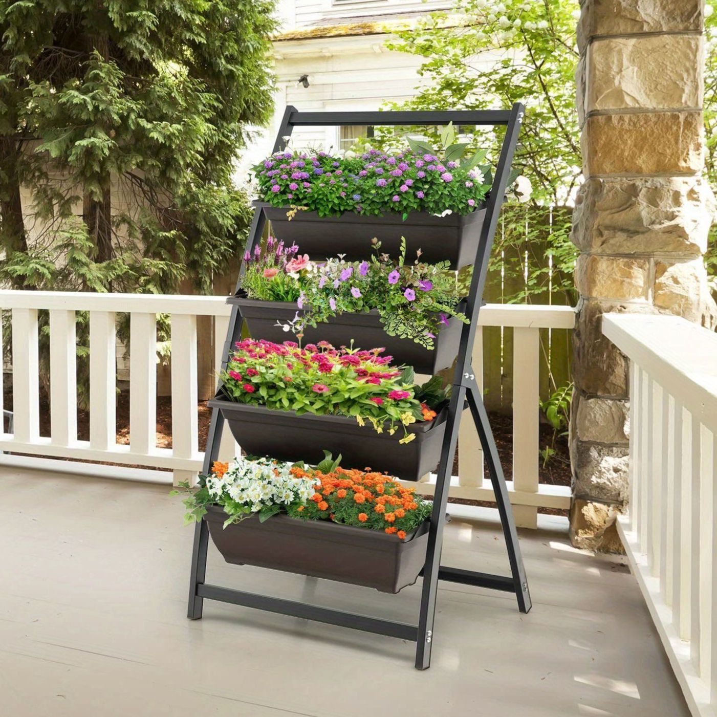 ガーデン プランターラック おしゃれ プランター花壇 4段階 排水穴付き 花壇 プランタースタンド 植物スタンド 園芸 盆栽ラック 植物ラック 園芸ラック 屋外 バルコニー 野菜栽培 果物栽培 ストロベリー 植物栽培 おしゃれ ガーデニング ブラウン