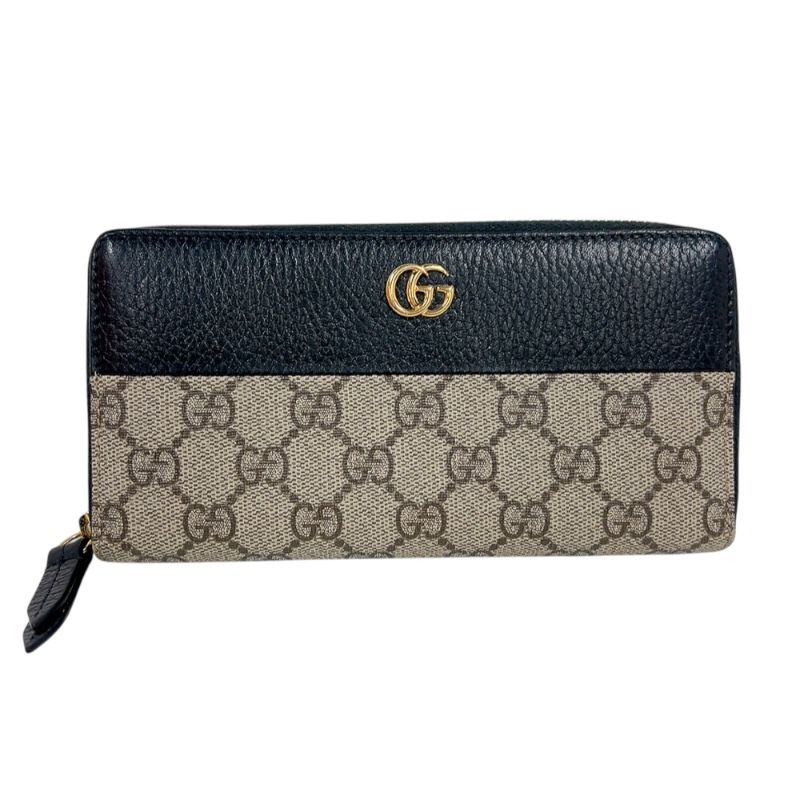 グッチ GUCCI ダブルGジップアラウンドウォレット 456117 ブラック|ベージュ ゴールド金具 GGスプリームキャンバス レディース 長財布