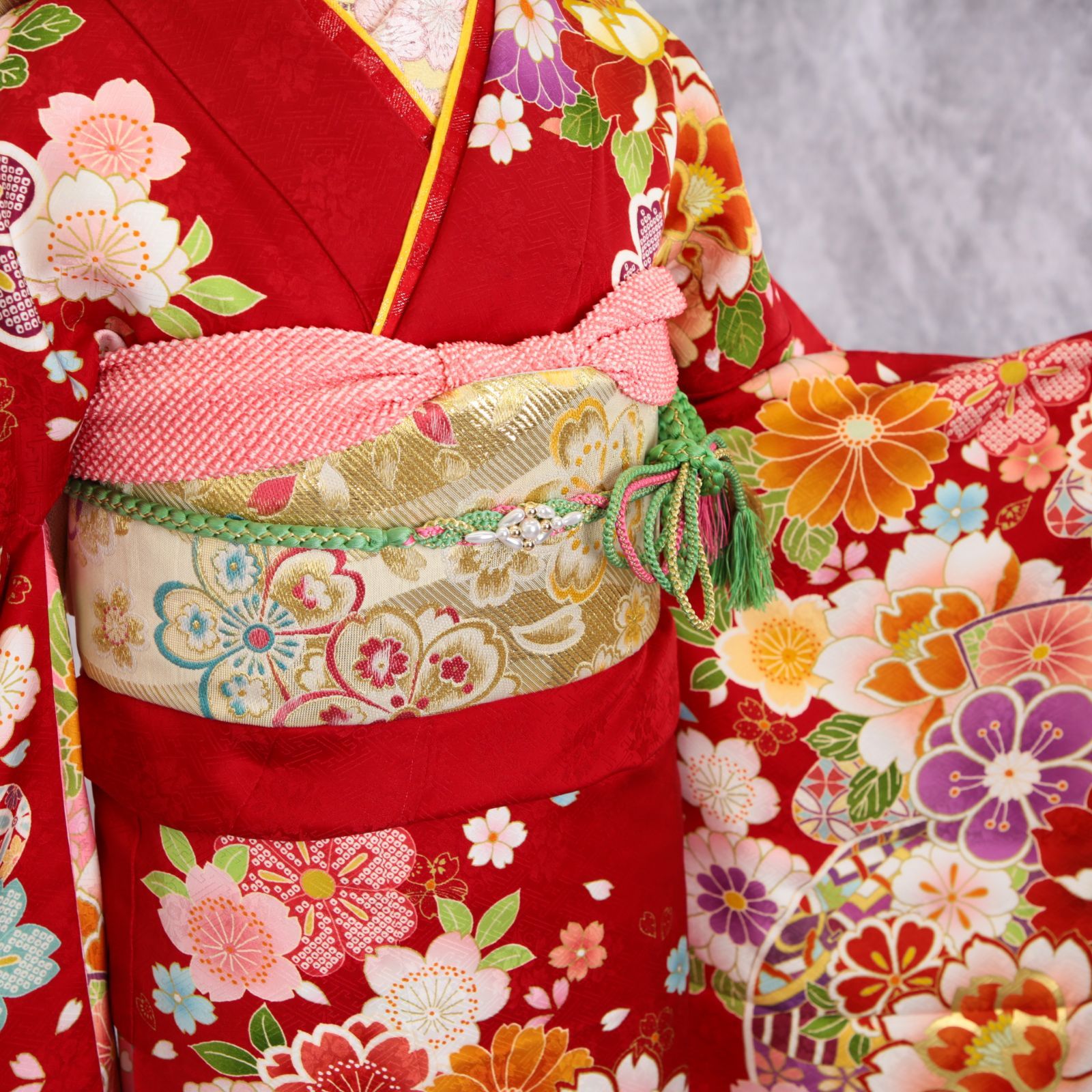 振袖フルセット 振袖セット 振袖 M～Lサイズ 中古 赤×新古典 美品