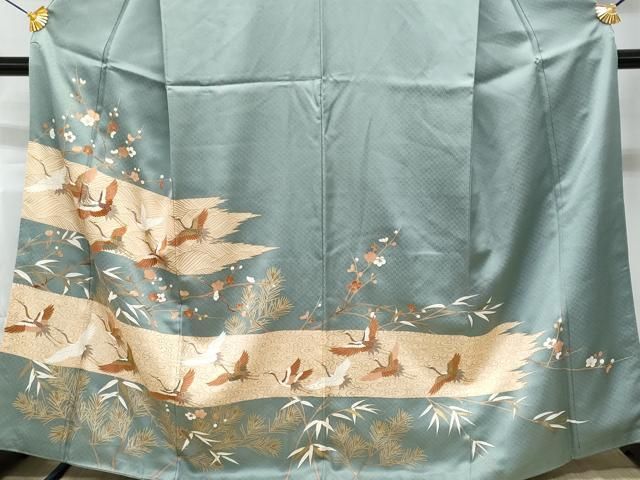 平和屋着物○豪華色留袖 扇面枝花文 金彩 正絹 逸品 AABA5227ph