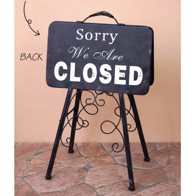 オープン & クローズ OPEN-CLOSE STAND 折りたたみ式 アイアン スタンド看板 両面パネル看板 案内板 サインボード 店舗 ディスプレイ 店舗什器 おしゃれ 営業案内 アンティーク調 レトロ アメリカン 業務用 ショップ