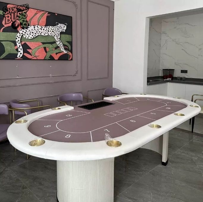 カジノ用品 10人用ポーカーテーブル ディーラーエリア＆チップトレイ付き グリーン 213*106cm