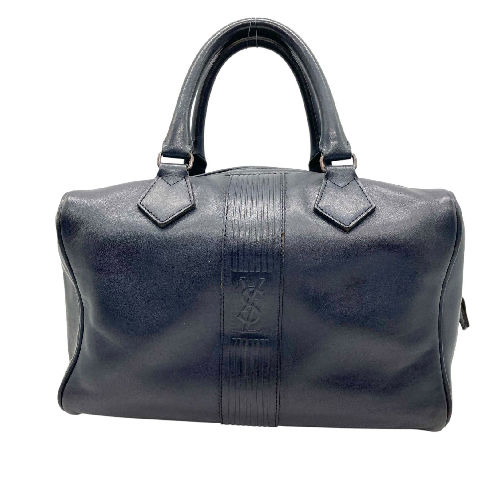 YSL風　ブラックレザー ハンドバッグ　ボストンバッグ 美品 イヴ サンローラン ミニボストンバッグ ハンドバッグ 黒