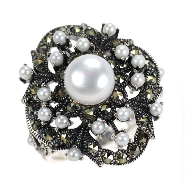 碌山 SV 淡水真珠 シードパール マルカジット リング 径約7.3mm