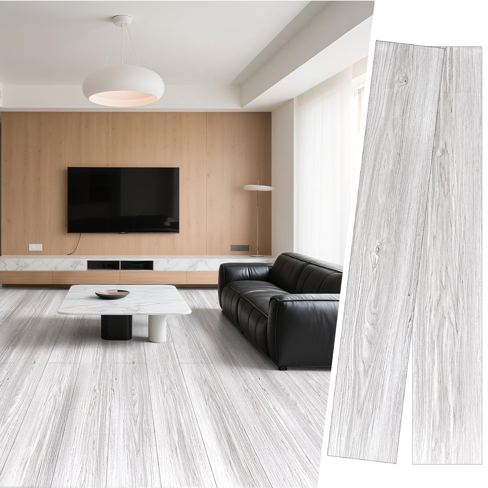 TACHIO フロアタイル 置くだけ 接着剤不要 フローリングシート 木目柄 36枚 約3畳 クッションフロア 防水 防炎 模様替え 賃貸OK DIY 初心者OK 床材 15.2*91.4CM 柄番号MU39