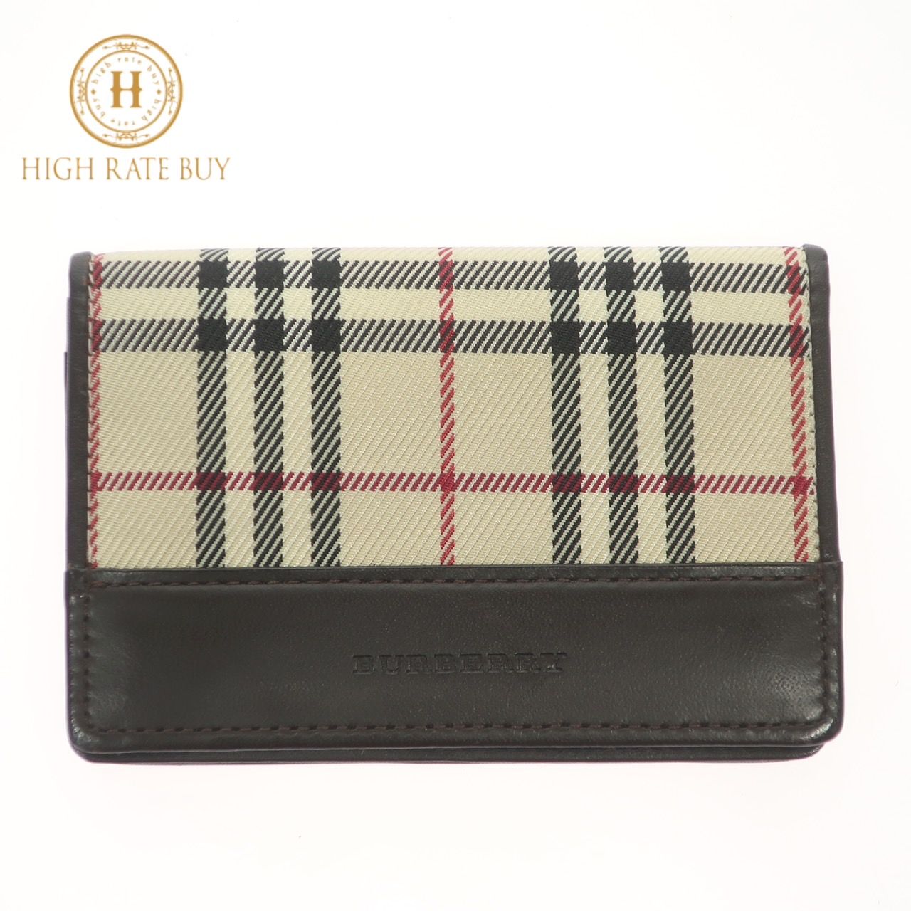 【新品同様】BURBERRY バーバリー カードケース 名刺入れ ノバチェック ナイロンキャンバス レザー ベージュ ブラウン メンズ レディース