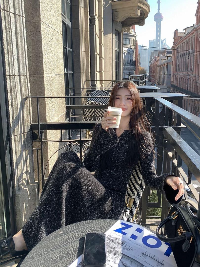 春ニットロングワンピース