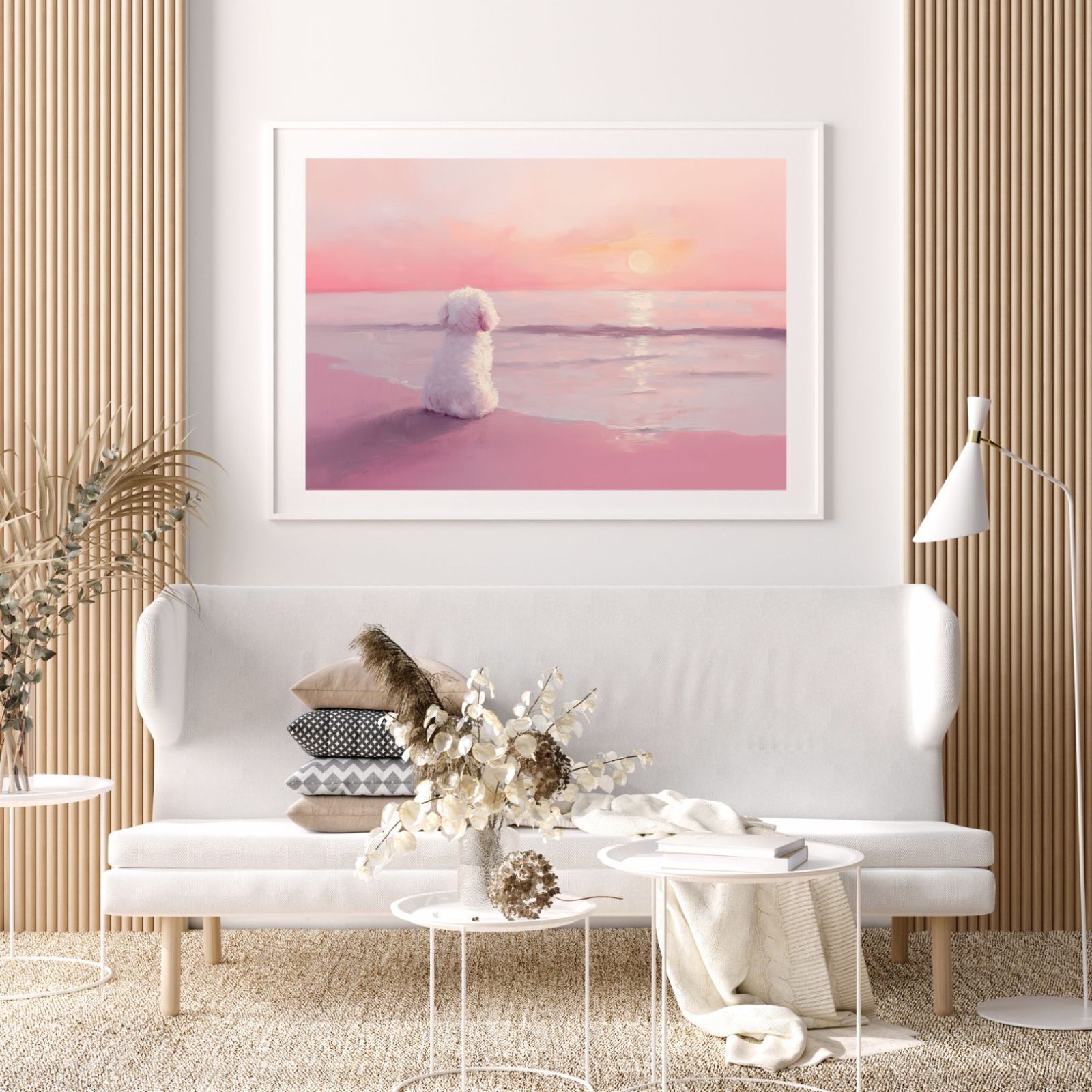 セール開催中！ サマーバケーション - ビションフリーゼ犬 No.1 日の出 夕日 朝日 ビーチ サンセット 夏 海 うちの子記念日 ペットロス アートポスター 犬の絵 犬のイラスト 豊かな