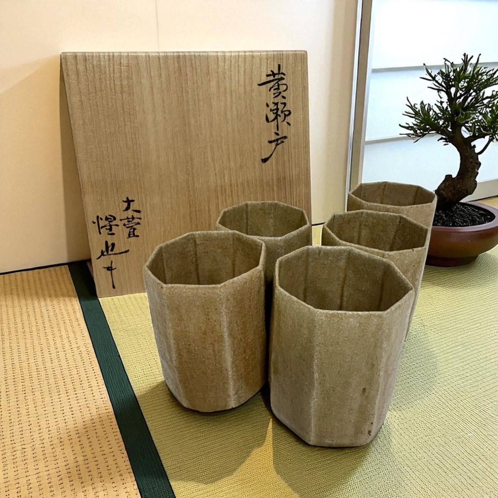 品 大萱惺也 豊場惺也 黄瀬戸湯呑 5客 深向付 八角 筒