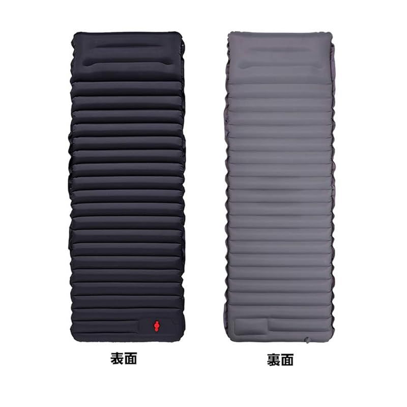 Fengzel Outdoor 足踏み式 キャンプマット 195*70*10cm 幅広 厚 防水 断熱 複数連結 枕一体式 アウトドア 車中泊 リバーシブル エアーマット ブラック グレー 1