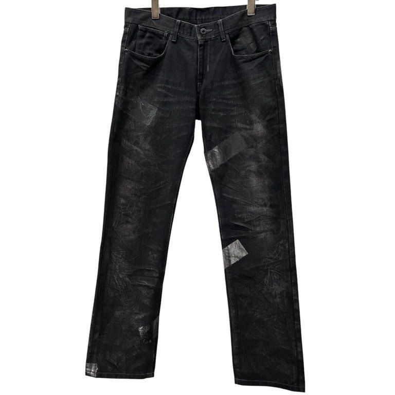 BLACKBARRETT by NEIL BARRETT コーティングパンツ 黒 BLACK BARRETT by Neil Barrett 樹脂コーティングテーピングデザイン