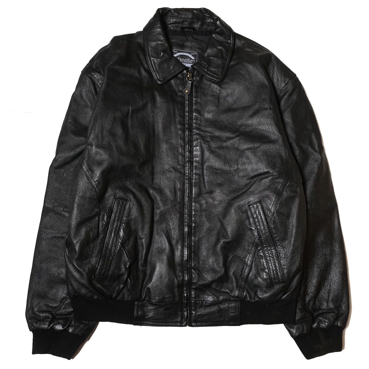 90 s JCペニー セントジョンズベイ レザー ジャケット 黒 L ブラック スイングトップ 90年代 旧タグ ストア系 ST.JOHN S BAY アメリカ古着 ビンテージ ヴィンテージ