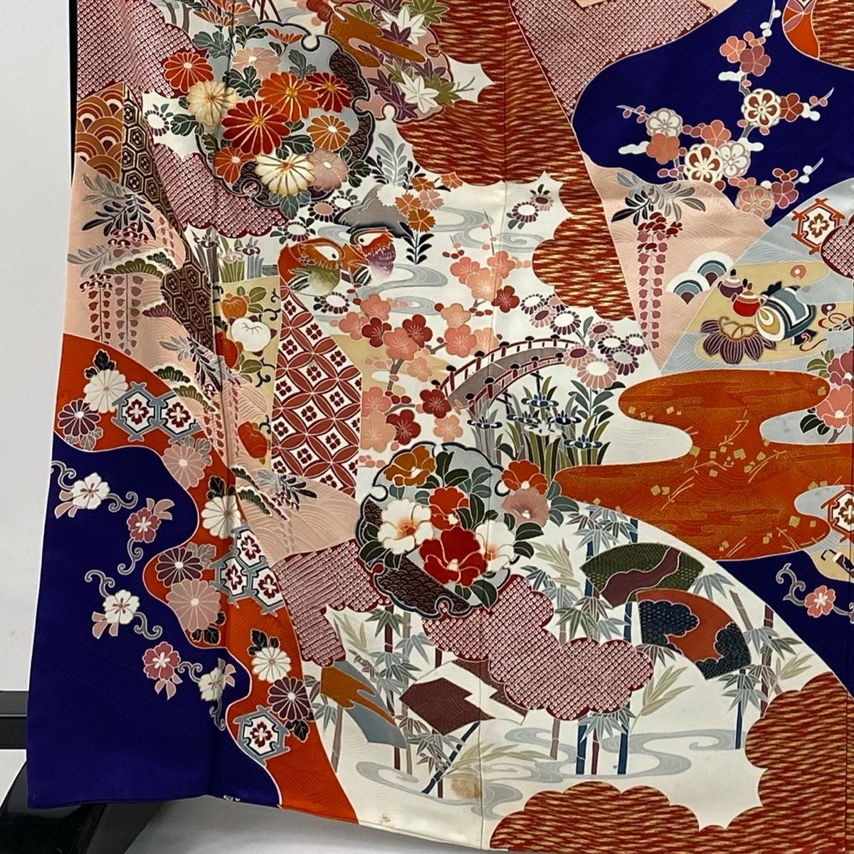 振袖 身丈168cm 裄丈65.5cm M 袷 雪輪 松竹梅 金糸 金彩 紺色