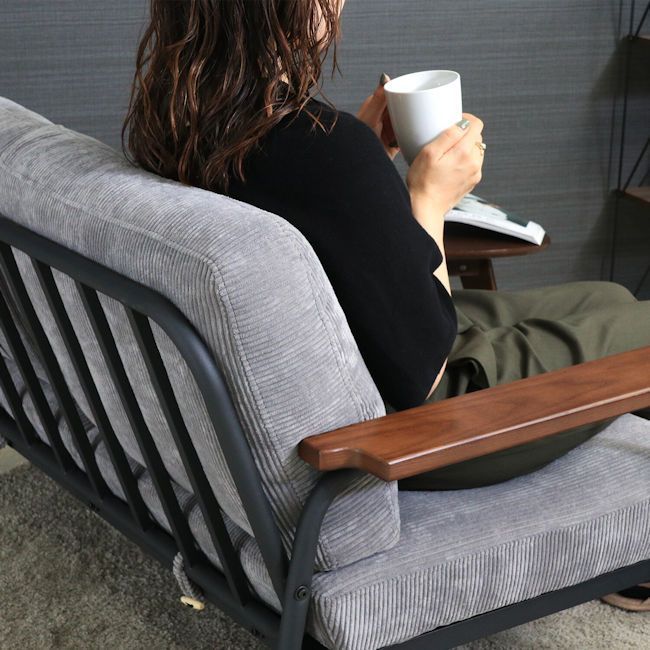 アームレスト コーデュロイ2人掛けソファー（グレー系）ラブソファ