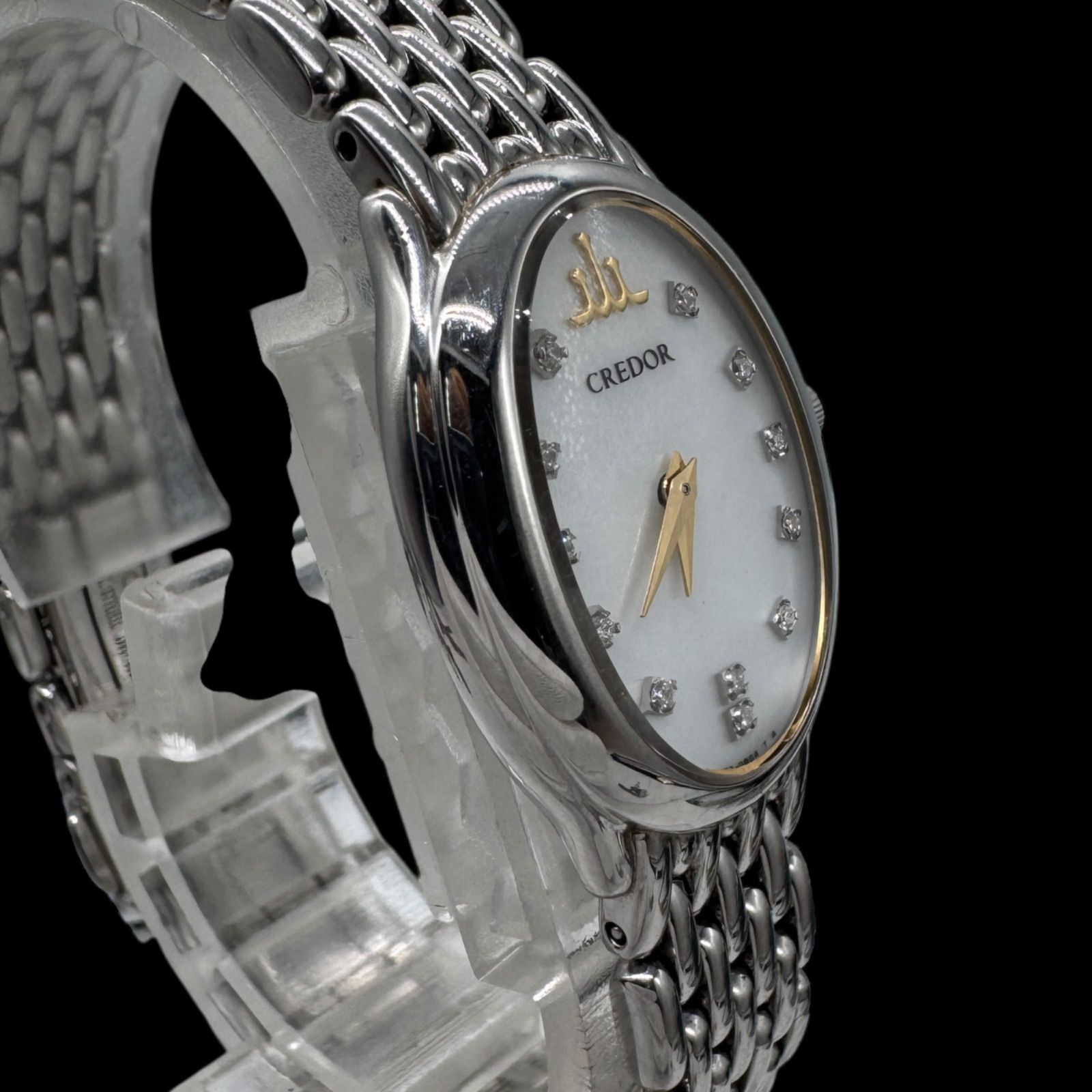 新品電池稼働 美品 CREDOR クレドール シグノ 12Pダイヤモンド ダイヤ