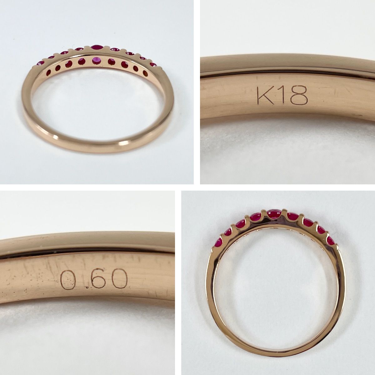 K18PG 天然ルビー 0.60ct ハーフエタニティリング - メルカリ 