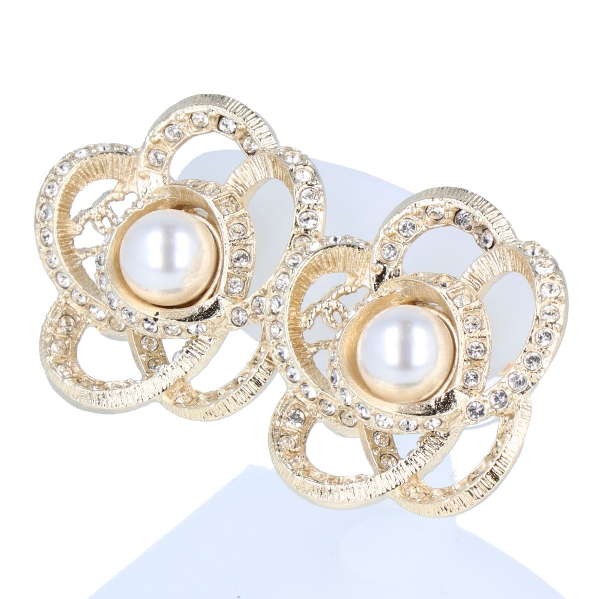 CHANEL】シャネル カメリア ピアス ラインストーン コスチュームパール 