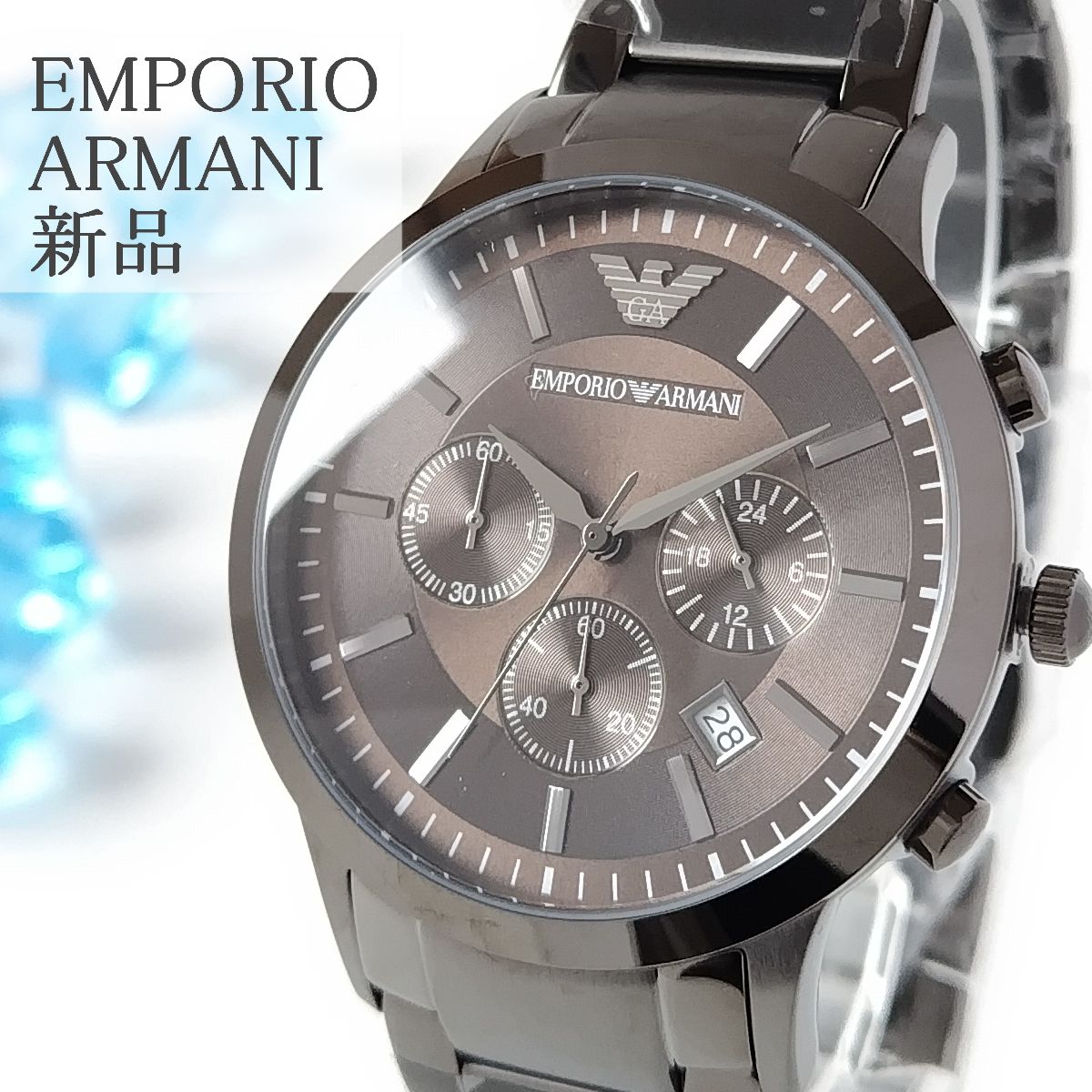 ちーちゃん出品いろいろ_時計ブラック/ブラウン新品EMPORIO ARMANIメンズ腕時計43㎜クロノグラフ