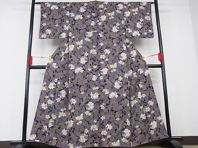 平和屋-こころ店□極上 小紋 草花文 金彩 着丈158cm 裄丈63cm 正絹