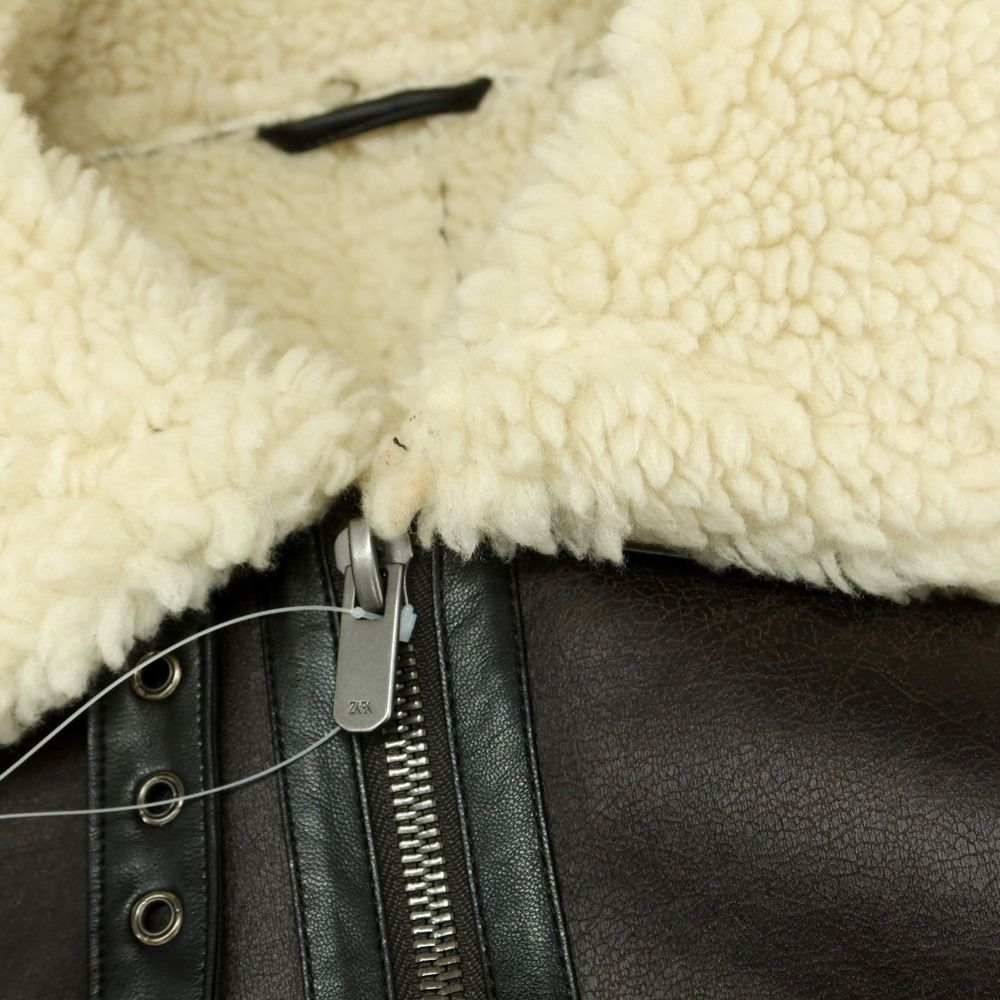 ZARA◇フライトジャケット/M/ポリエステル/BLK/フェイクムートンジャケット