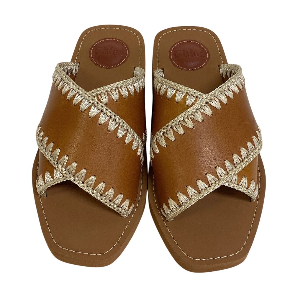 クロエ Chloe 23.5 サンダル ウッディスライド サンダル クロス ブラウン 5％OFF フォロワークーポン！！】Chloe クロエ 23.5 ウッディスライド