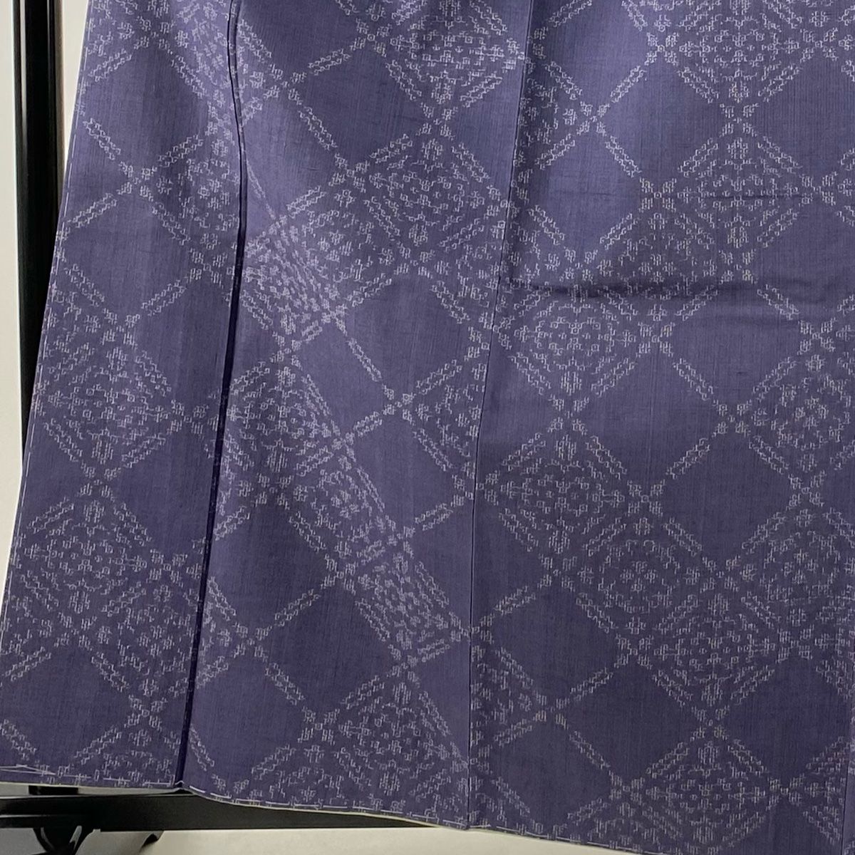結城紬 身丈162cm 裄丈63cm S 袷 おく玉 証紙 菱 亀甲 紫 正絹