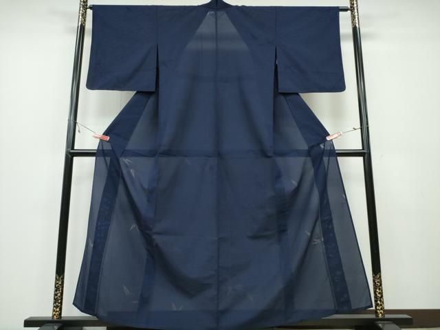 平和屋着物＊夏物 色無地 雪芝紋紗 藍鉄色 正絹 逸品