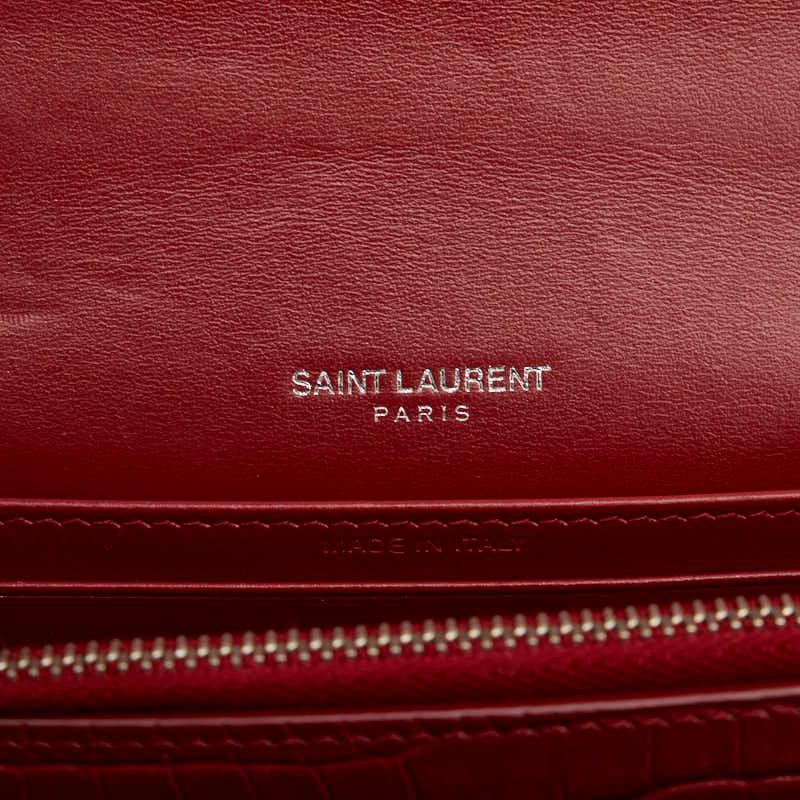 サンローラン クロコ型押し 斜め掛け チェーンウォレット ショルダーバッグ レザー レディース SAINT LAURENT 【1-0119586】