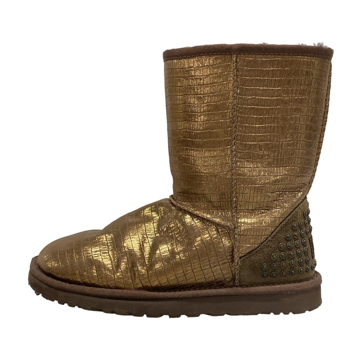 UGG アグ ショートブーツ 24 レディース クラシックショート 1004827 ブロンズ×ダークブラウン ラメ|型押し加工 レザー ムートン
