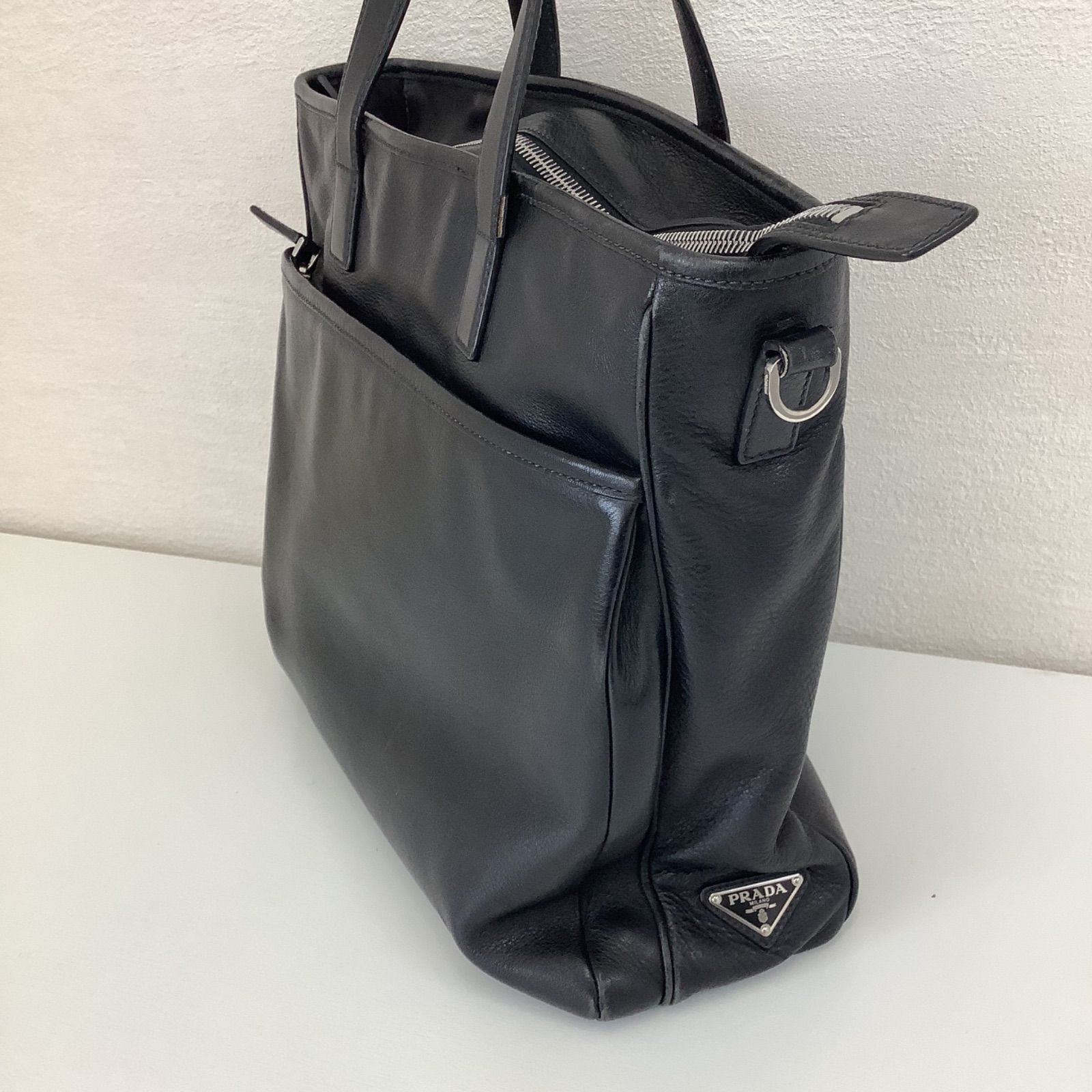 PRADA プラダ 2WAY バッグ トートバッグ 2VG033 レザー ブラック ショルダーバッグ - メルカリ