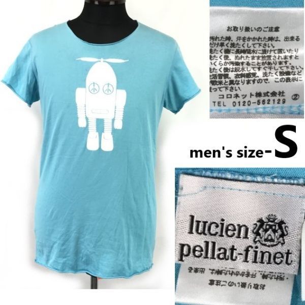日本正規代理店タグ ルシアン ペラフィネ|lucien pellat-finet ロボットプリント|半袖Tシャツ メンズS|水色 コロネット|Tops◆cBH843<sale>