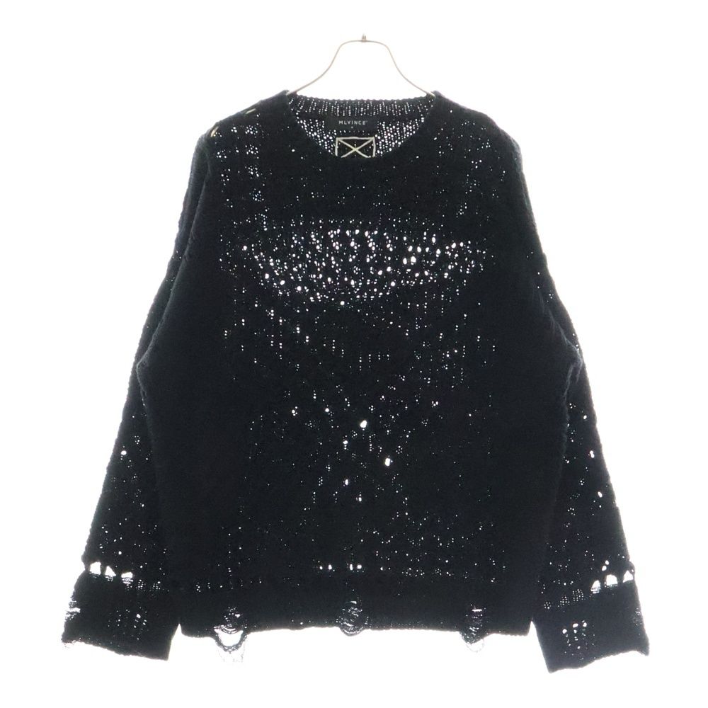 MLVINCE メルヴィンス DESTROY KNIT デストロイ加工 クルーネック 長袖ニット ブラック