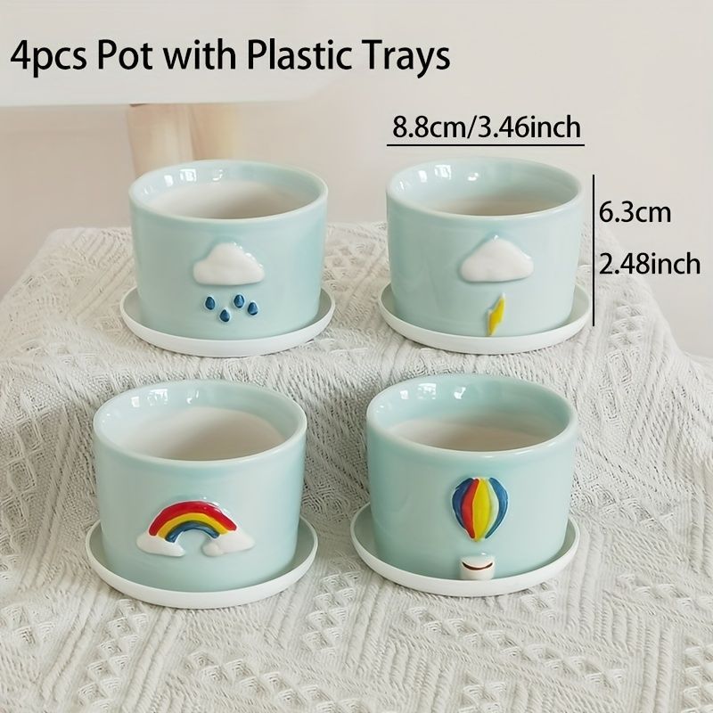 鉢植え 植木鉢 プランター プラントポット フラワーポット ガーデニング セラミック 屋内 屋外 インテリア 庭 玄関 雷 雨 虹 気球 4個セット ミニサイズ 多肉植物 サボテン