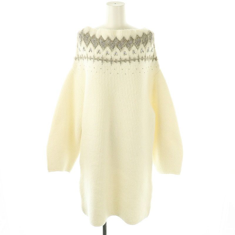 セルフォード CELFORD 24AW フェアアイルニットミニワンピース プルオーバー ビジュー装飾 F 白 シルバー色 |CX OS SH