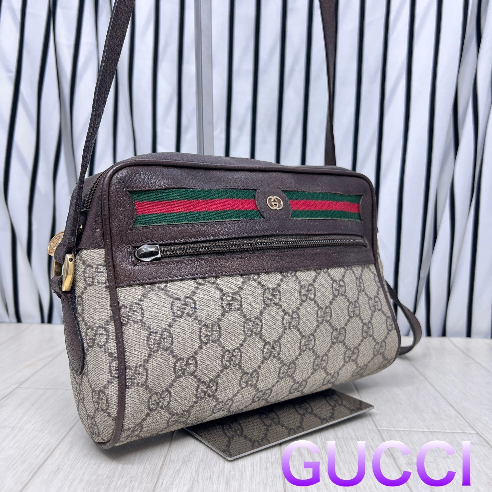 【美品】GUCCI×オールドグッチ斜めがけPVCシェリーラインショルダーバッグ