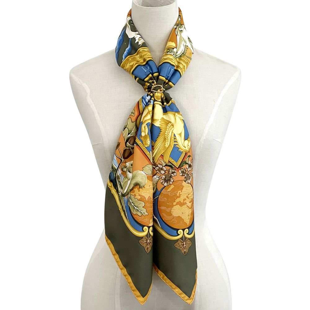 美品 HERMES カレ90 RYTHMES DU MONDE シルクスカーフ HERMES - 美品 HERMES カレ90 RYTHMES DU MONDE シルクスカーフ