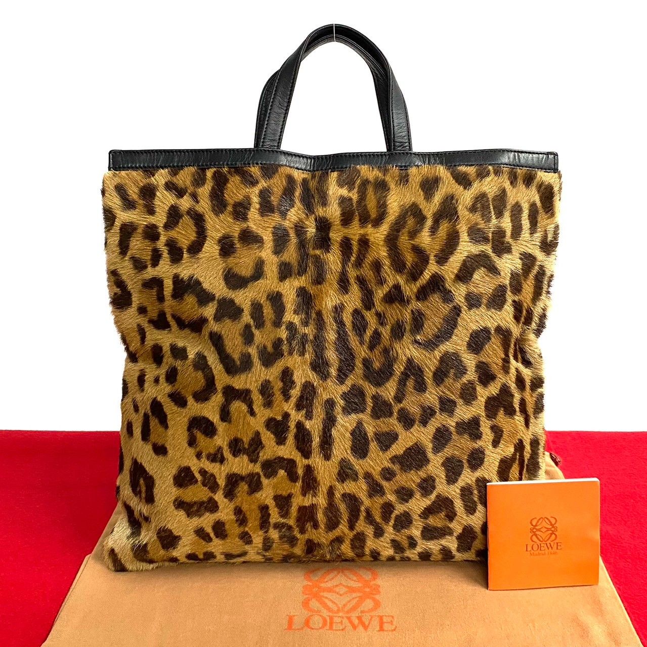 あいあいLOEWE ロエベ レザー 本革 ハラコ レオパード トートバッグ 極 美品 希少品 LOEWE ロエベ レザー 本革 ハラコ ヒョウ柄