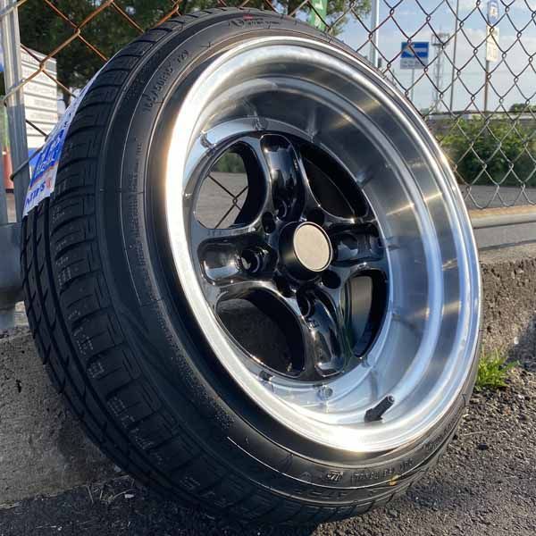 15インチ 8J ±0 PCD 100 114.3 4穴 タイヤホイール4本セット 165|50R15 165|55R15 軽 軽トラ 軽バン ローダウン車 旧車 深リム 段リム 艶黒