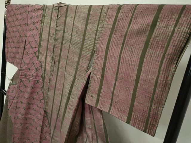 平和屋本店□極上 菅原工房 菅原結作 漢方染紬 訪問着 菱 間道 逸品  