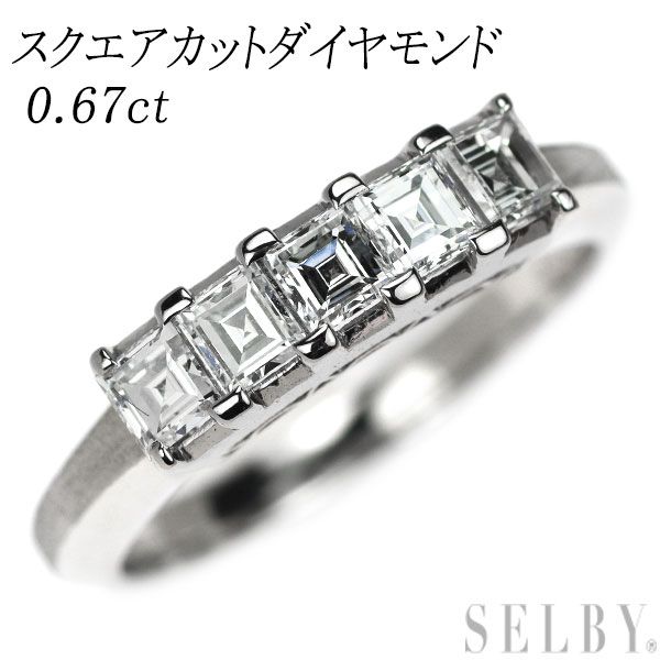 Pt900 スクエアカット ダイヤモンド リング 0.67ct 一文字 - メルカリ