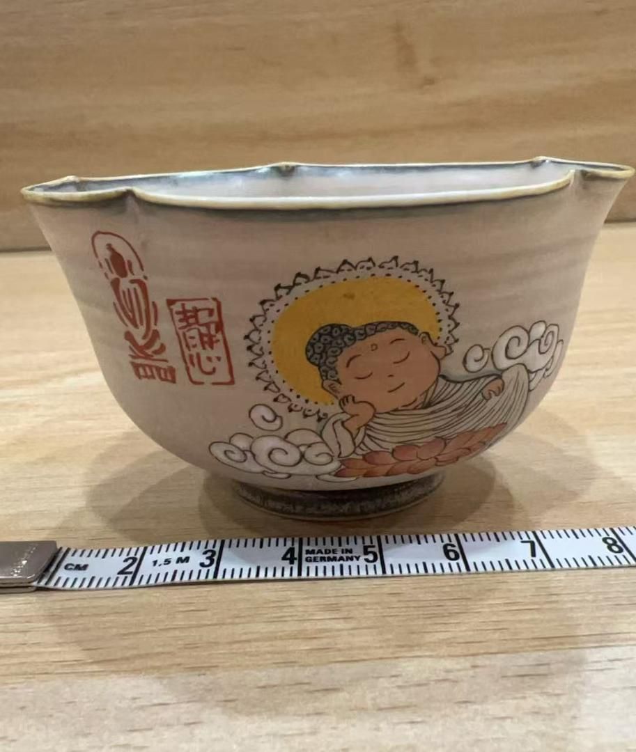 仏像模様の茶碗 陶器製 注文 カラフルな仏像デザインの茶碗