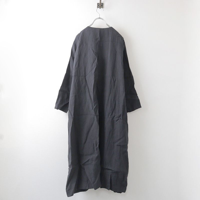 美品 マルト MARTAU. ノーカラー リネン ロングコート /ブラック