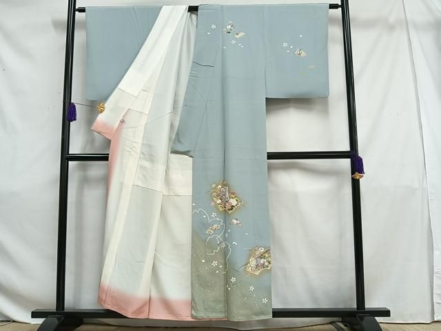 ［3145］［3925］訪問着 草花文 落款有 作家物 金彩 正絹 着物 袷 平和屋着物□訪問着 地紙草花文 金彩 正絹 逸品 AAAV4085es
