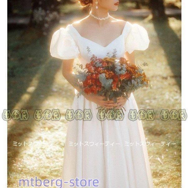 ウエディングドレス ロングドレス 二次会 花嫁 パーティドレス ガーデンフォト 結婚式 ウェディグドレス 白ワンピース リゾート 前撮り パLYX日替わり