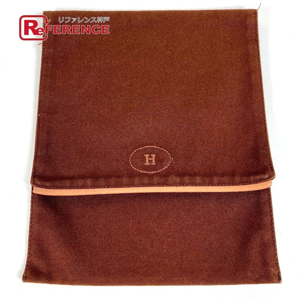 HERMES エルメス ポーチ Hロゴ 縦型 フラップ キャンバス ブラウン