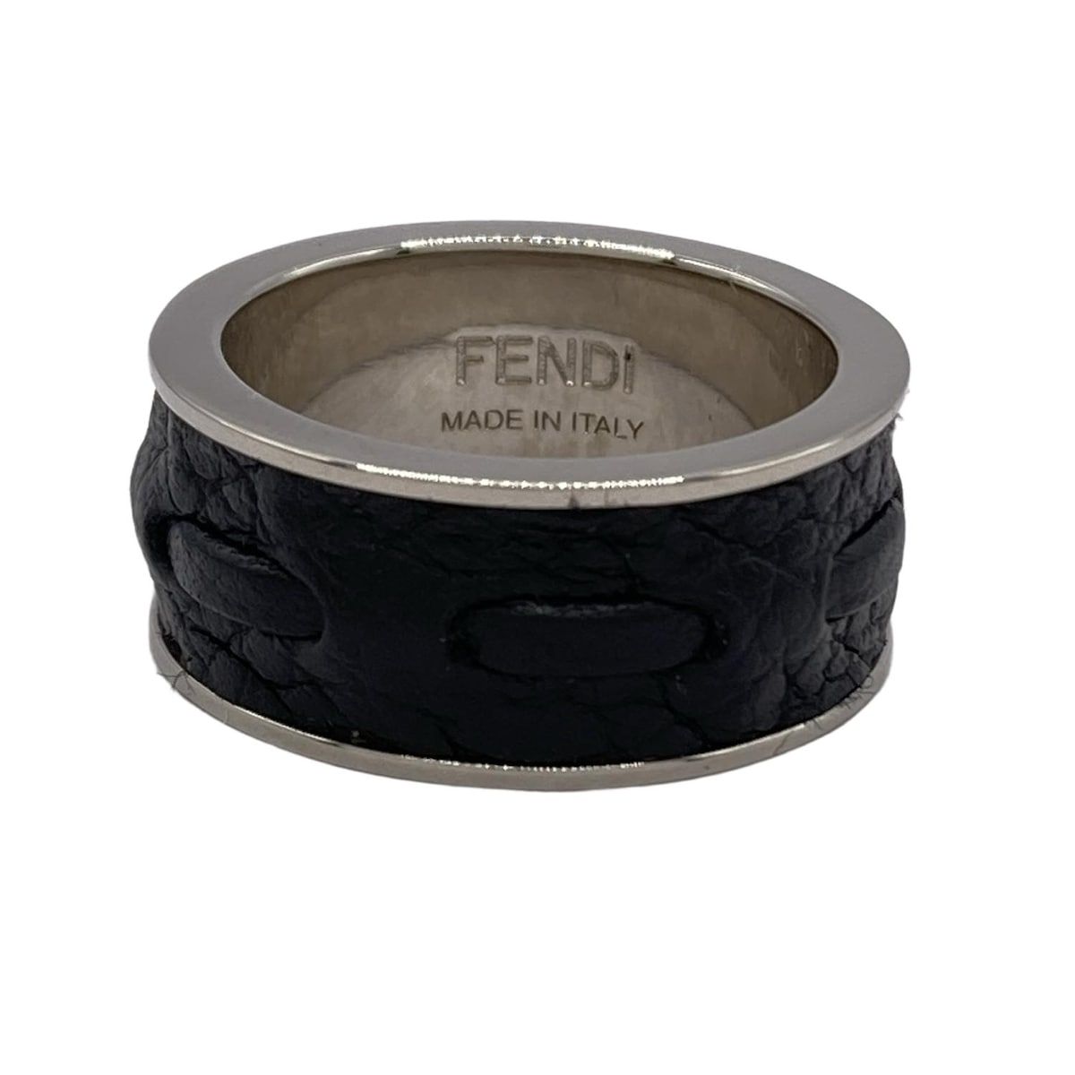 FENDI(フェンディ) リング美品 セレリアリング レザー シルバー×黒  