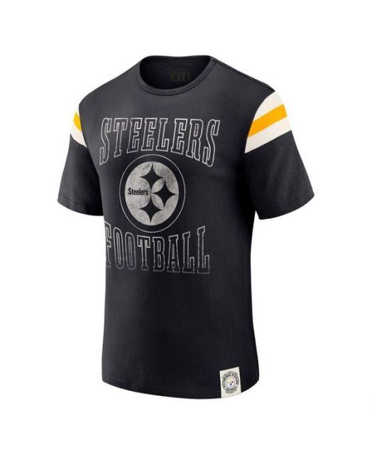  ファナティクス レディース Tシャツ トップス Darius Rucker Collection by Men s Black Pittsburgh Steelers Football Stripe Sleeve T-Shirt 半袖(Tシャツ) Tシャツ カットソー