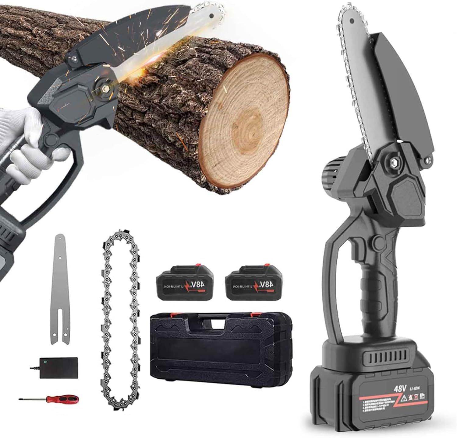 Benicci 充電式チェーンソー 48V 2000mah 電動のこぎり 大容量バッテリー2個搭載 小型チェーンソー Benicci 充電式チェーンソー 48V 2000mah 電動のこぎり 軽量