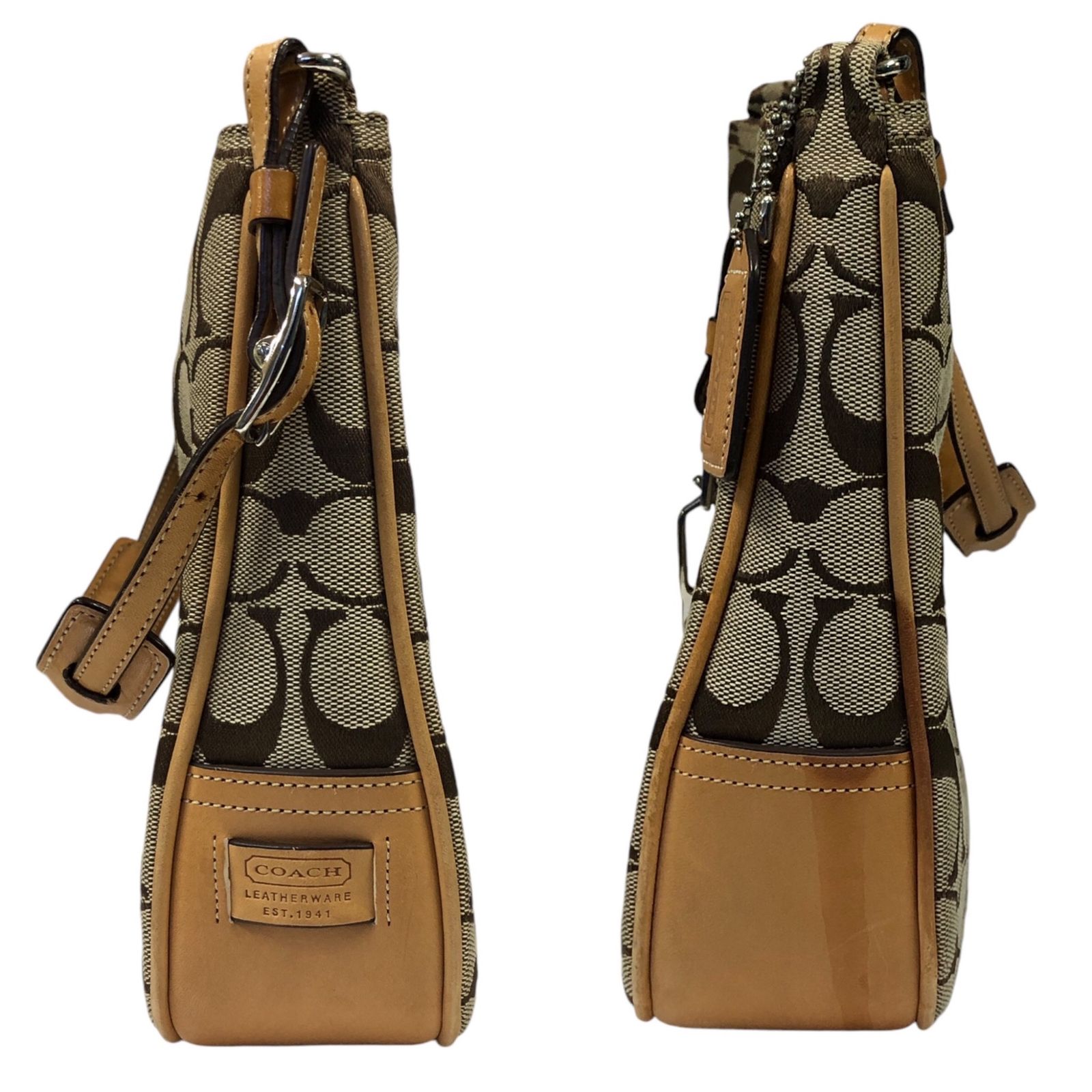 COACH コーチ シグネチャー ジャガード×レザー ホーボーショルダー